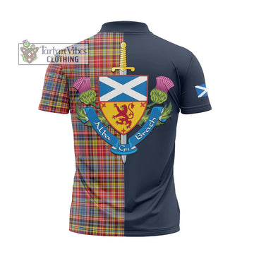 Drummond of Strathallan Modern Tartan Zipper Polo Shirt Alba with Scottish Lion Royal Arm Half Style