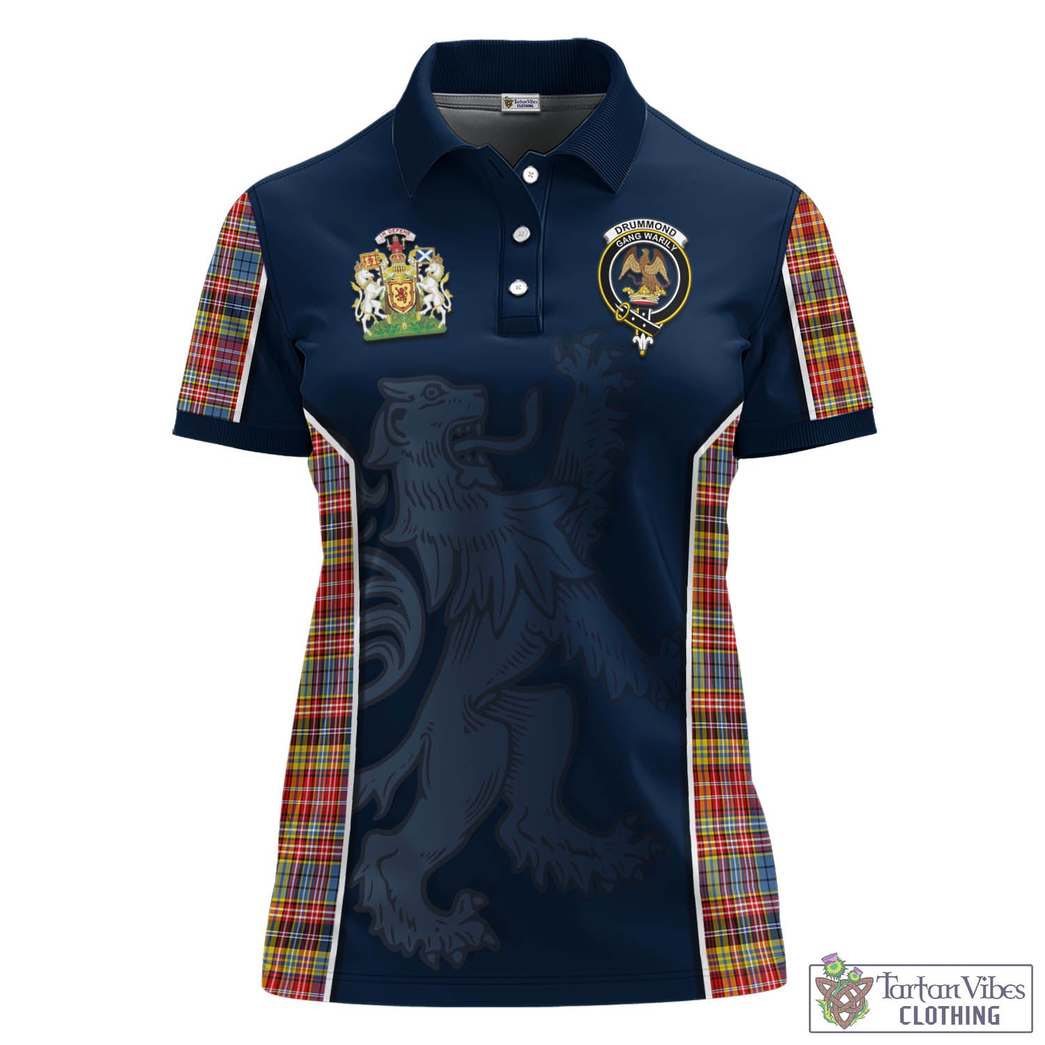 Drummond of Strathallan Modern Tartan Women's Polo Shirt with Family Crest and Lion Rampant Vibes Sport Style - Tartan Vibes Clothing