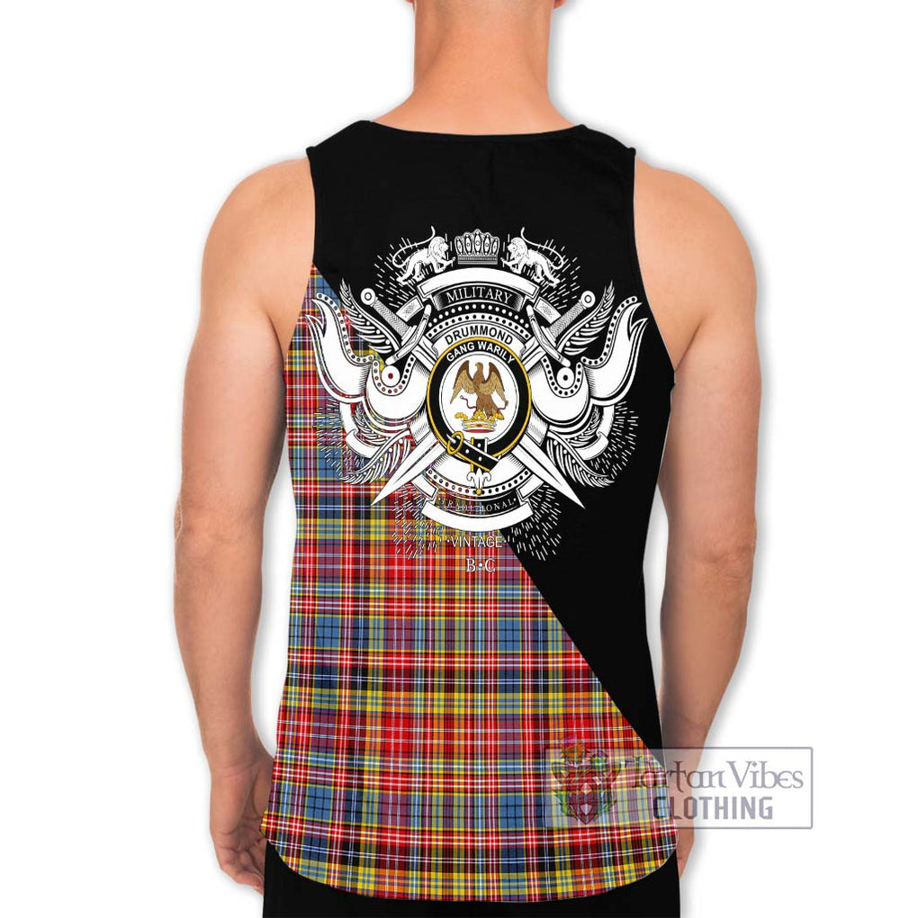 Drummond of Strathallan Modern Tartan Men's Tank Top with Family Crest and Military Logo Style - Tartanvibesclothing Shop