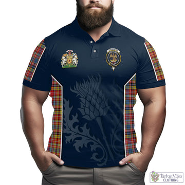 Drummond of Strathallan Modern Tartan Men's Polo Shirt with Family Crest and Scottish Thistle Vibes Sport Style