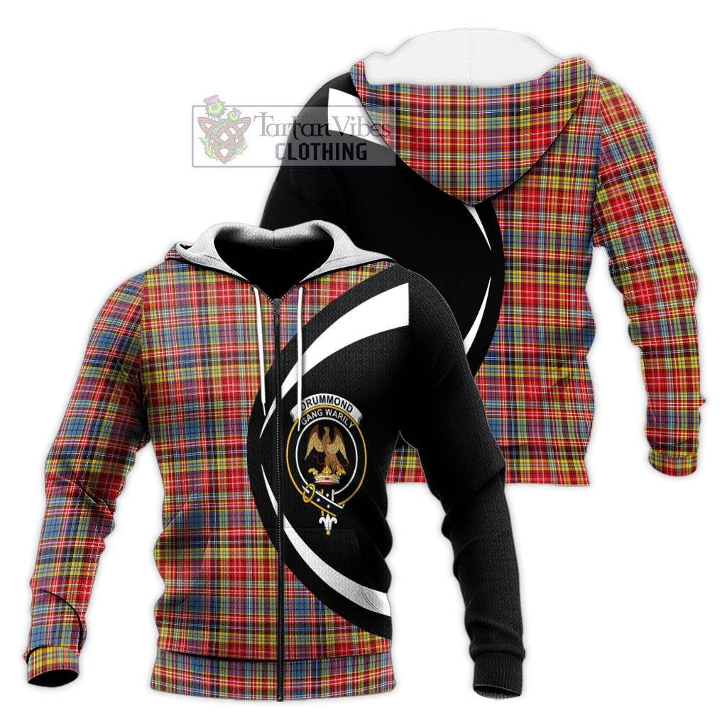 Drummond of Strathallan Modern Tartan Knitted Hoodie with Family Crest Circle Style Unisex Knitted Zip Hoodie - Tartan Vibes Clothing