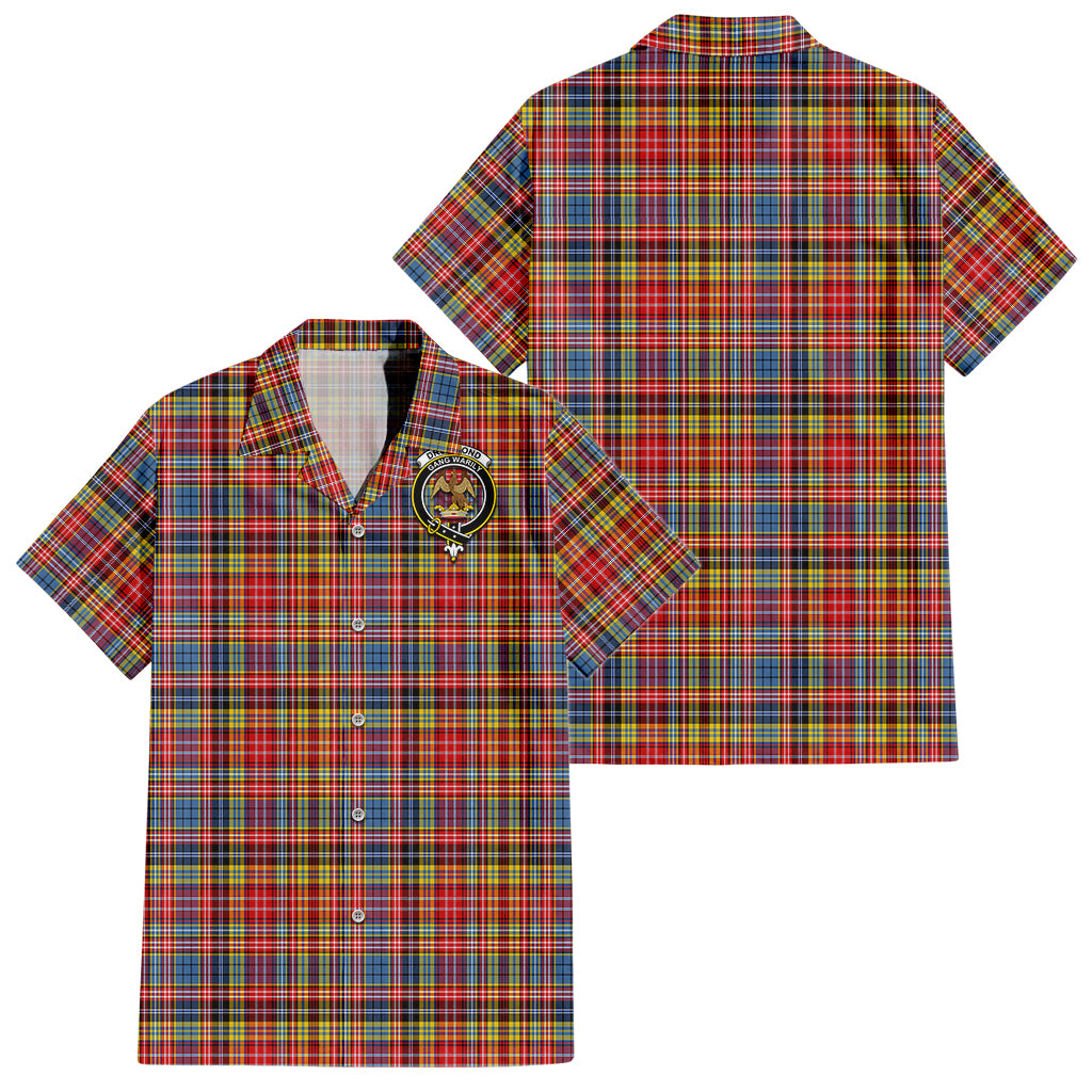 drummond-of-strathallan-modern-tartan-short-sleeve-button-down-shirt-with-family-crest