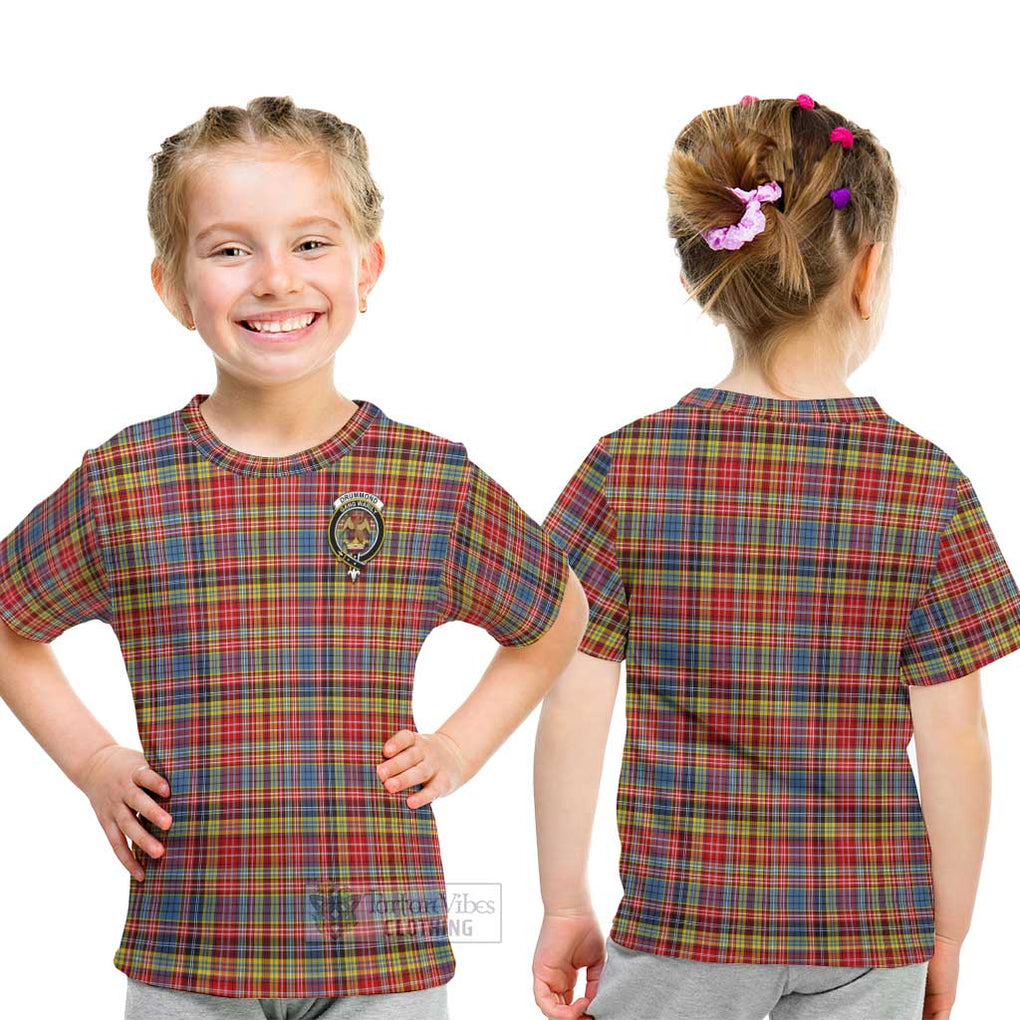 Drummond of Strathallan Modern Tartan Kid T-Shirt with Family Crest - Tartanvibesclothing Shop