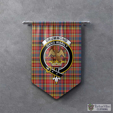 Drummond of Strathallan Modern Tartan Gonfalon, Tartan Banner with Family Crest