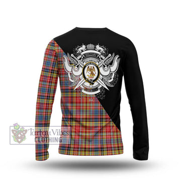 Drummond of Strathallan Modern Tartan Long Sleeve T-Shirt with Family Crest and Military Logo Style