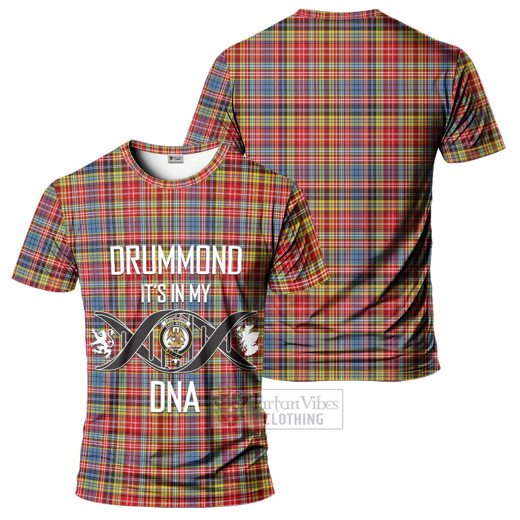 Drummond of Strathallan Modern Tartan T-Shirt with Family Crest DNA In Me Style - Tartan Vibes Clothing