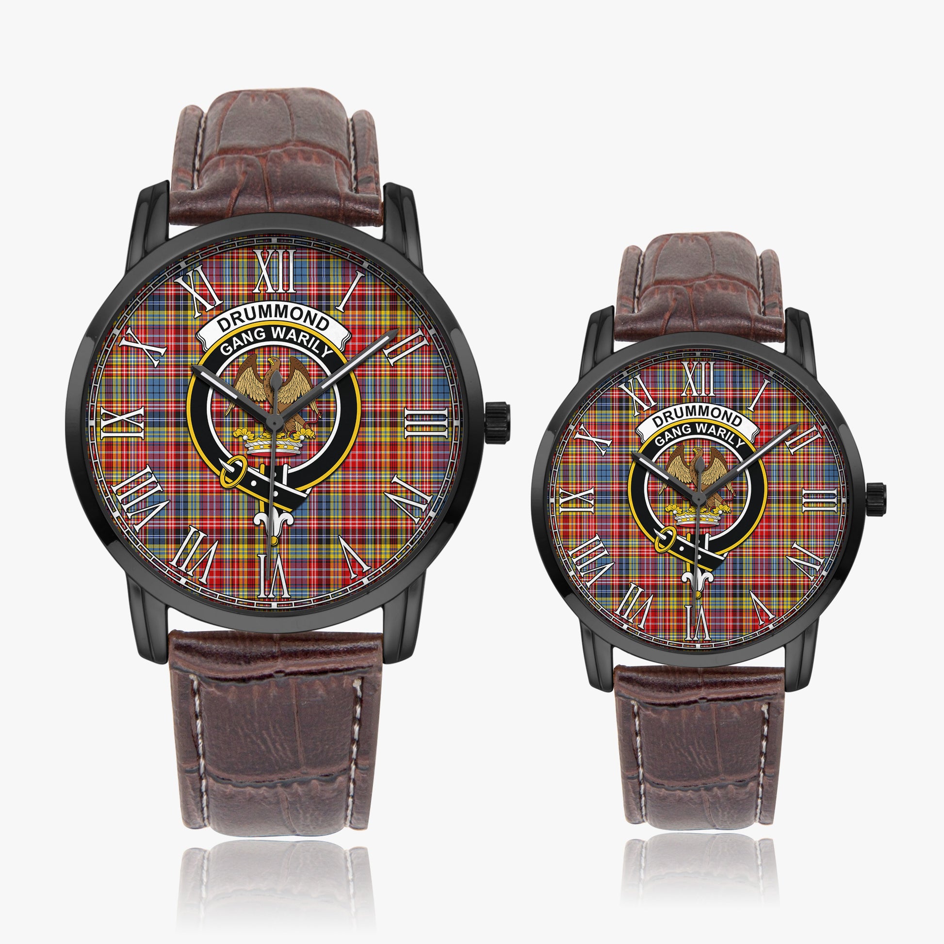 Drummond of Strathallan Modern Tartan Family Crest Leather Strap Quartz Watch - Tartanvibesclothing