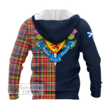 Drummond of Strathallan Modern Tartan Knitted Hoodie Alba with Scottish Lion Royal Arm Half Style