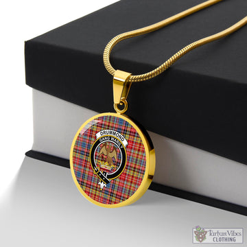 Drummond of Strathallan Modern Tartan Circle Necklace with Family Crest