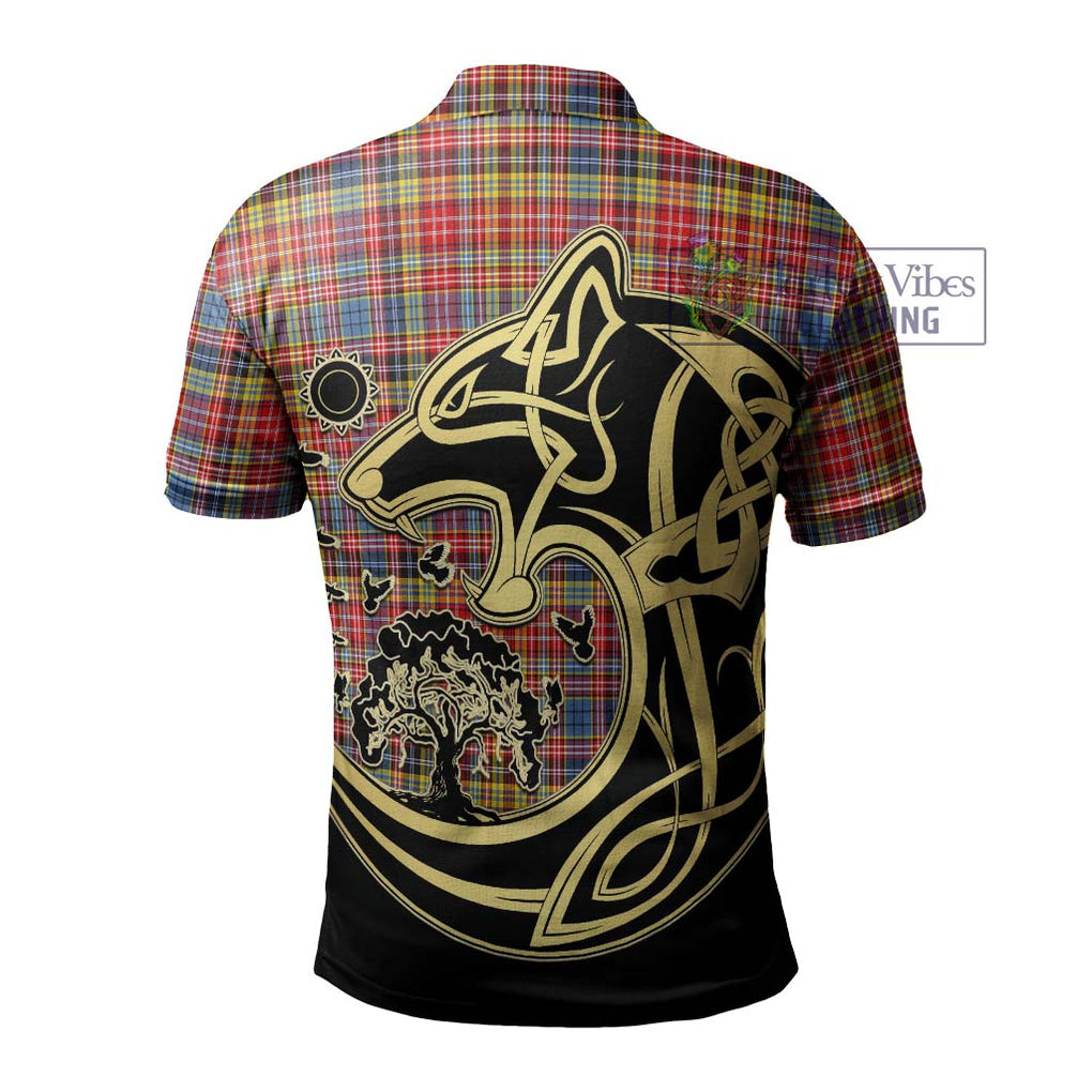 Drummond of Strathallan Modern Tartan Polo Shirt with Family Crest Celtic Wolf Style - Tartanvibesclothing Shop