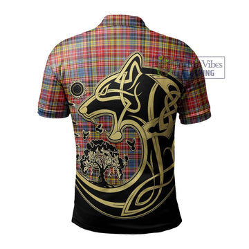 Drummond of Strathallan Modern Tartan Polo Shirt with Family Crest Celtic Wolf Style