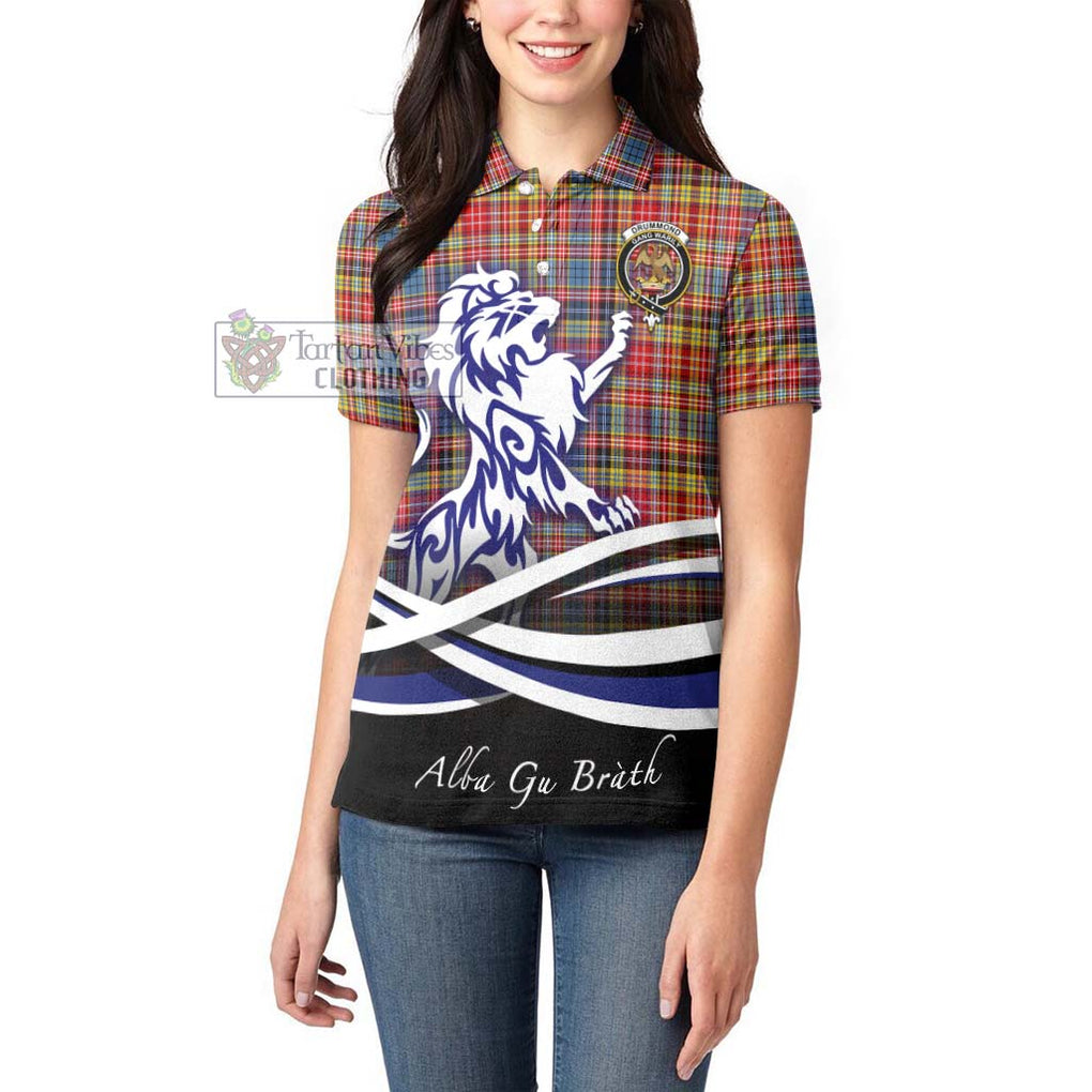 Drummond of Strathallan Modern Tartan Women's Polo Shirt with Alba Gu Brath Regal Lion Emblem - Tartanvibesclothing Shop