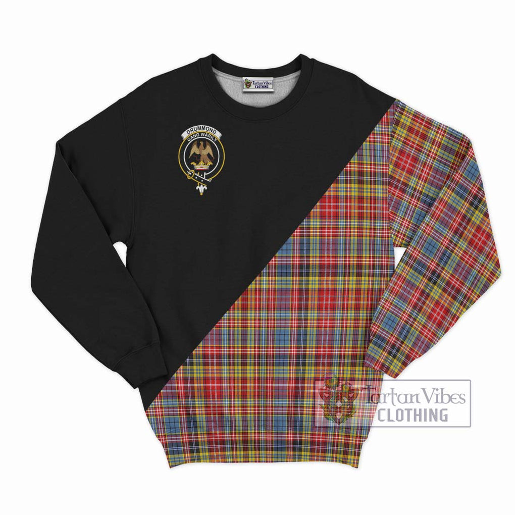 Drummond of Strathallan Modern Tartan Sweatshirt with Family Crest and Military Logo Style - Tartanvibesclothing Shop