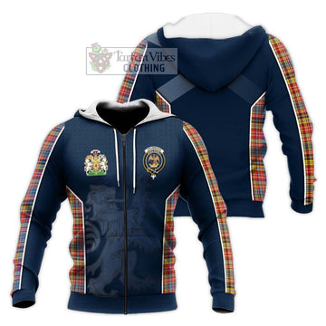 Drummond of Strathallan Modern Tartan Knitted Hoodie with Family Crest and Lion Rampant Vibes Sport Style