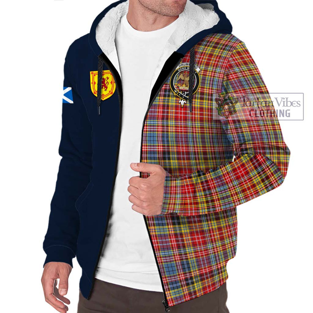 Tartan Vibes Clothing Drummond of Strathallan Modern Tartan Sherpa Hoodie with Scottish Lion Royal Arm Half Style