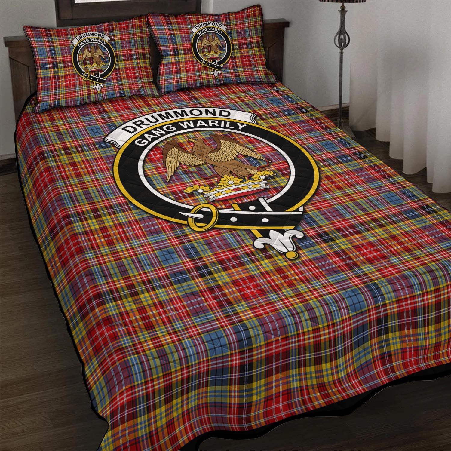 Drummond of Strathallan Modern Tartan Quilt Bed Set with Family Crest - Tartan Vibes Clothing