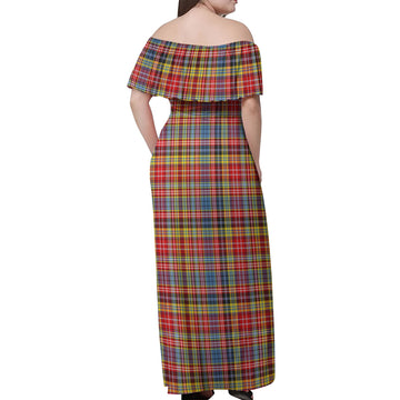 Drummond of Strathallan Modern Tartan Off Shoulder Long Dress