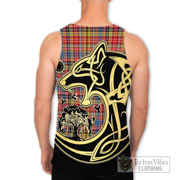 Drummond of Strathallan Modern Tartan Men's Tank Top with Family Crest Celtic Wolf Style