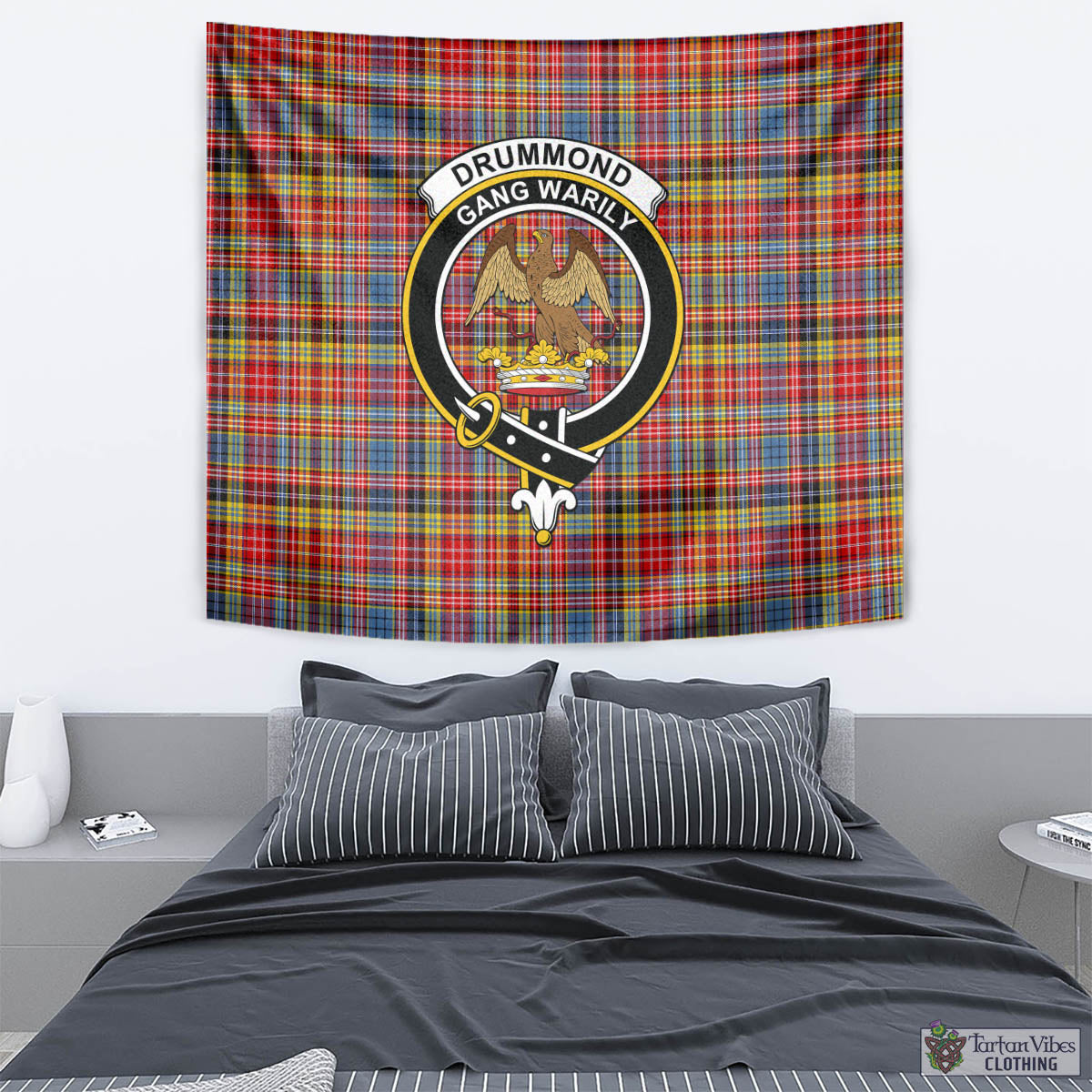 Tartan Vibes Clothing Drummond of Strathallan Modern Tartan Tapestry Wall Hanging and Home Decor for Room with Family Crest