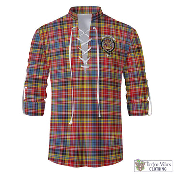 Drummond of Strathallan Modern Tartan Men's Scottish Traditional Jacobite Ghillie Kilt Shirt with Family Crest