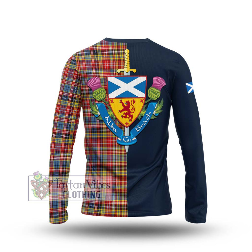 Tartan Vibes Clothing Drummond of Strathallan Modern Tartan Long Sleeve T-Shirt with Scottish Lion Royal Arm Half Style