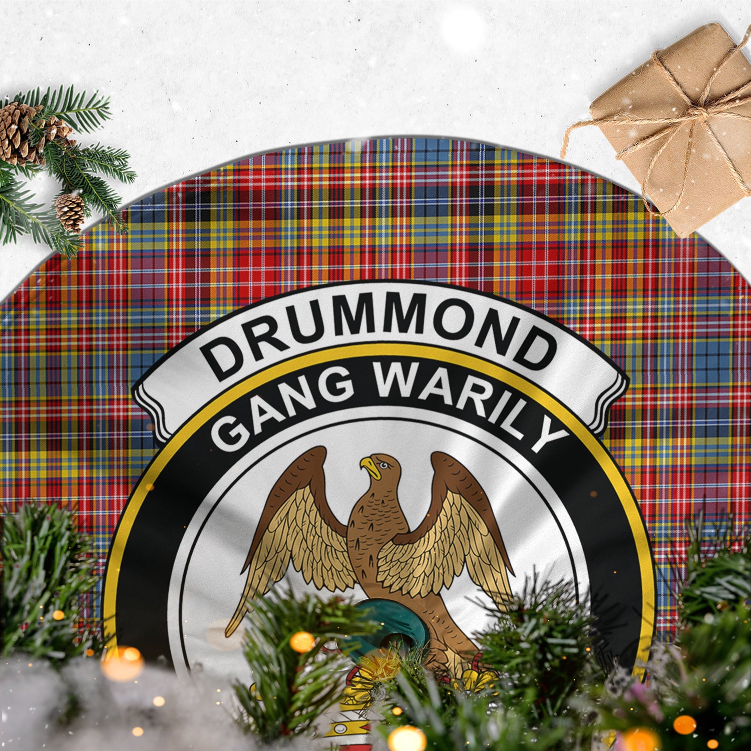 Drummond of Strathallan Modern Tartan Christmas Tree Skirt with Family Crest - Tartanvibesclothing