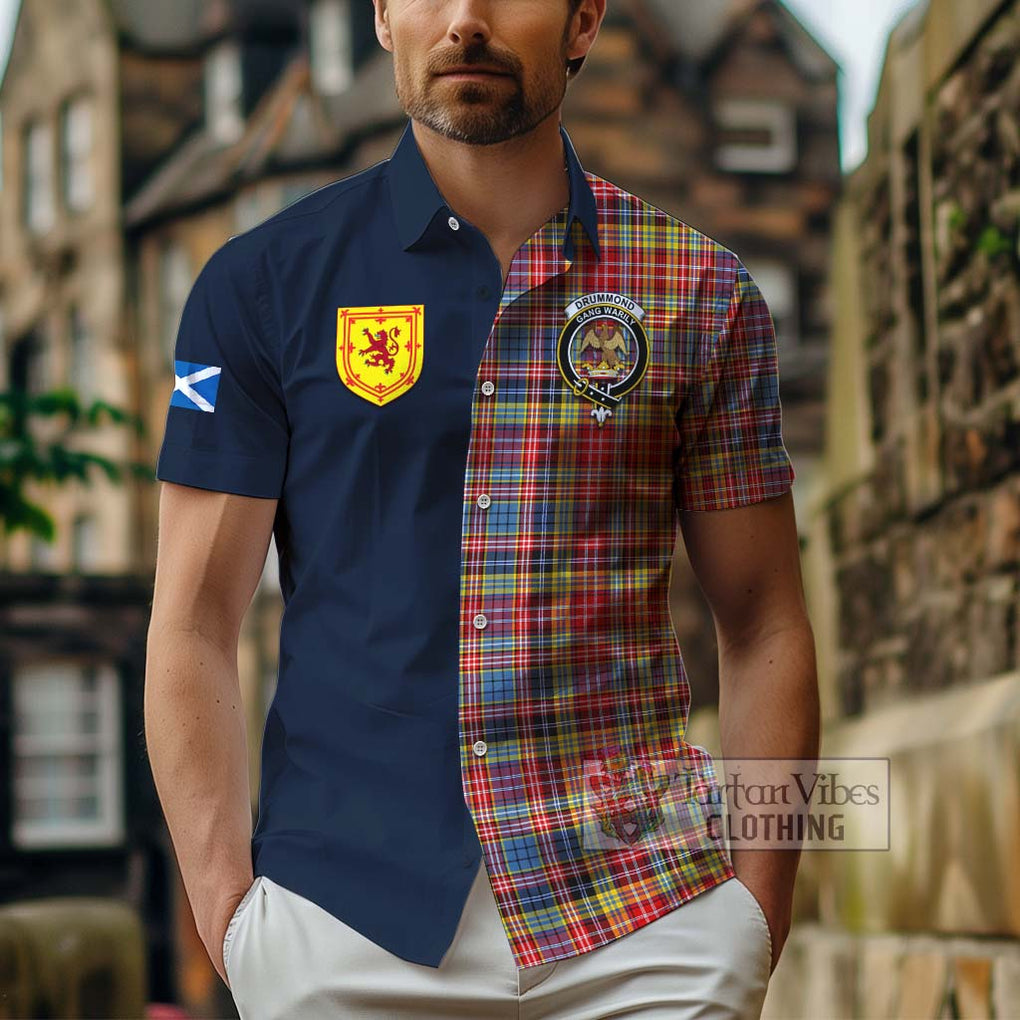 Tartan Vibes Clothing Drummond of Strathallan Modern Tartan Short Sleeve Button Shirt with Scottish Lion Royal Arm Half Style