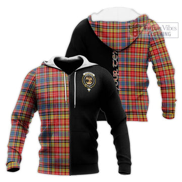 Drummond of Strathallan Modern Tartan Knitted Hoodie with Family Crest and Half Of Me Style