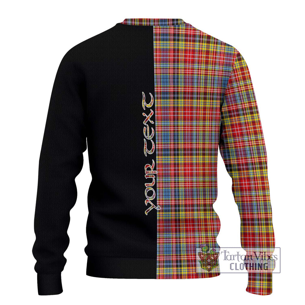 Drummond of Strathallan Modern Tartan Knitted Sweater with Family Crest and Half Of Me Style - Tartanvibesclothing Shop