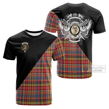 Drummond of Strathallan Modern Tartan Cotton T-shirt with Family Crest and Military Logo Style