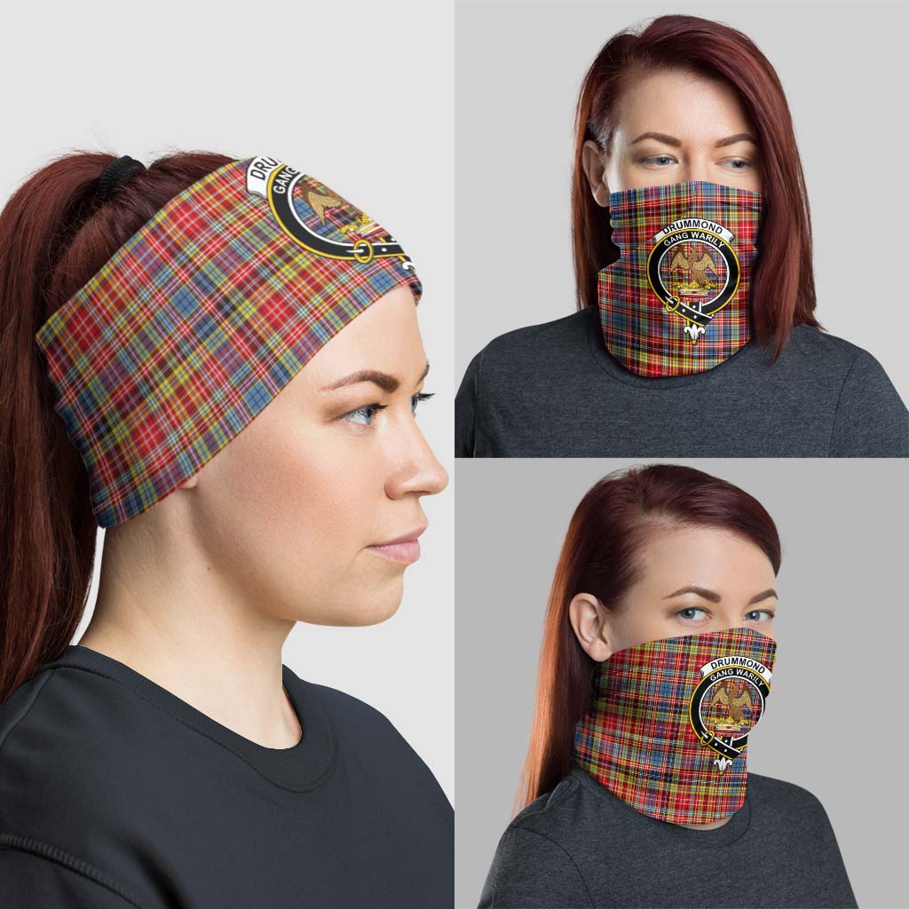 Drummond of Strathallan Modern Tartan Neck Gaiters, Tartan Bandanas, Tartan Head Band with Family Crest