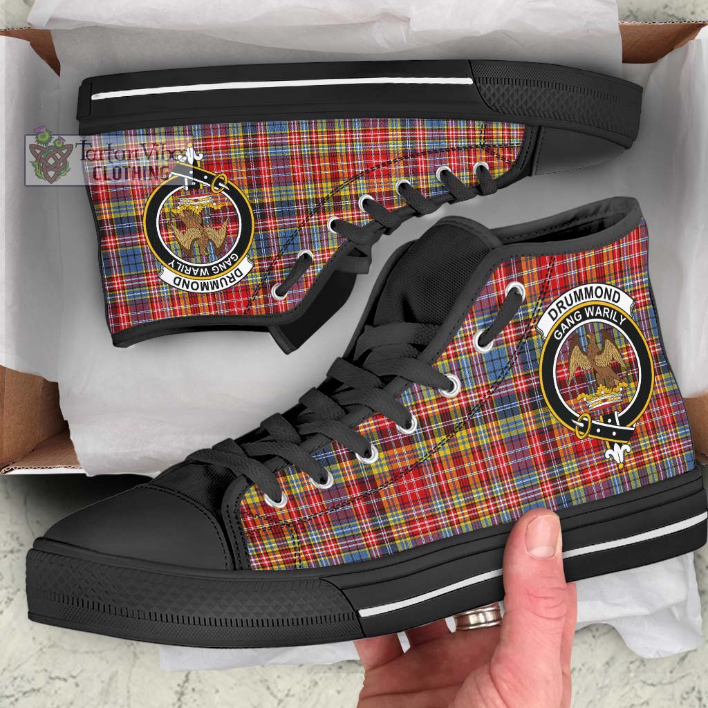 Tartan Vibes Clothing Drummond of Strathallan Modern Tartan High Top Shoes with Family Crest