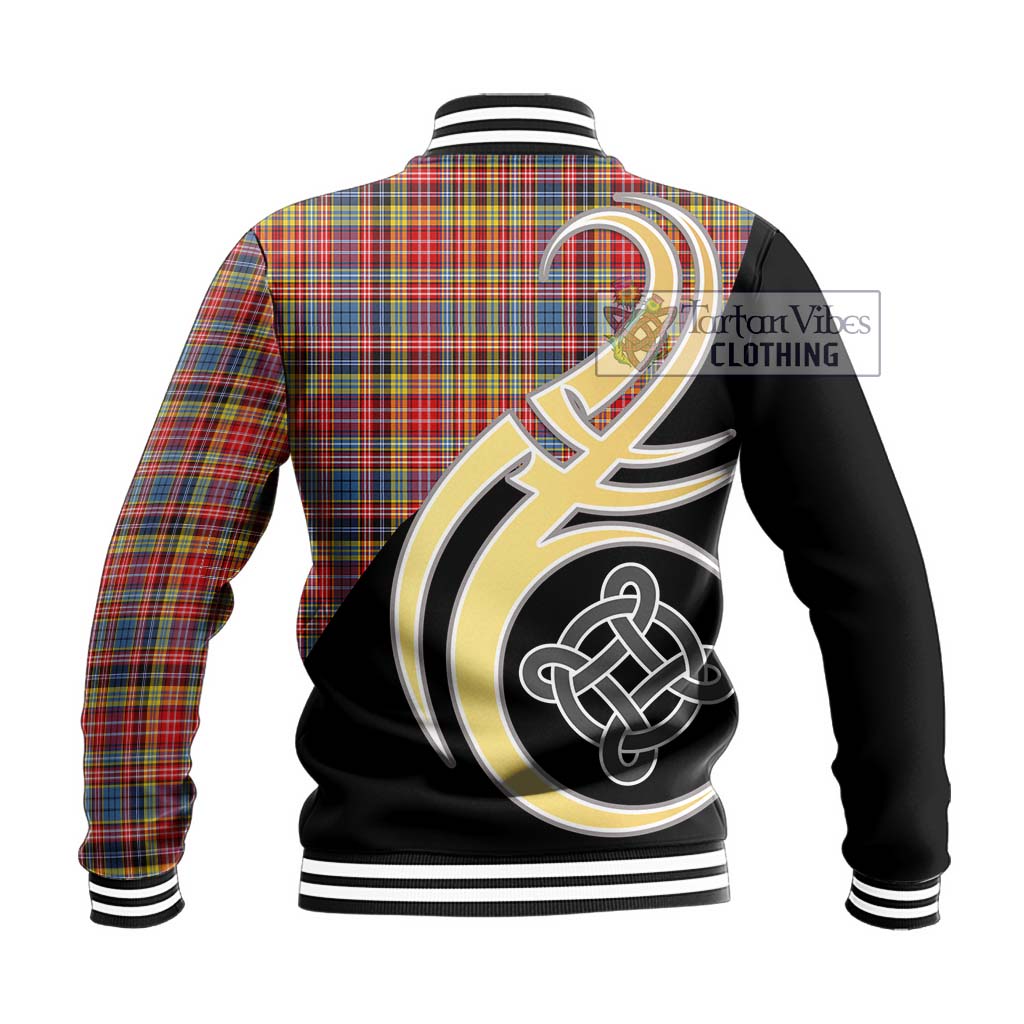 Drummond of Strathallan Modern Tartan Baseball Jacket with Family Crest and Celtic Symbol Style - Tartan Vibes Clothing