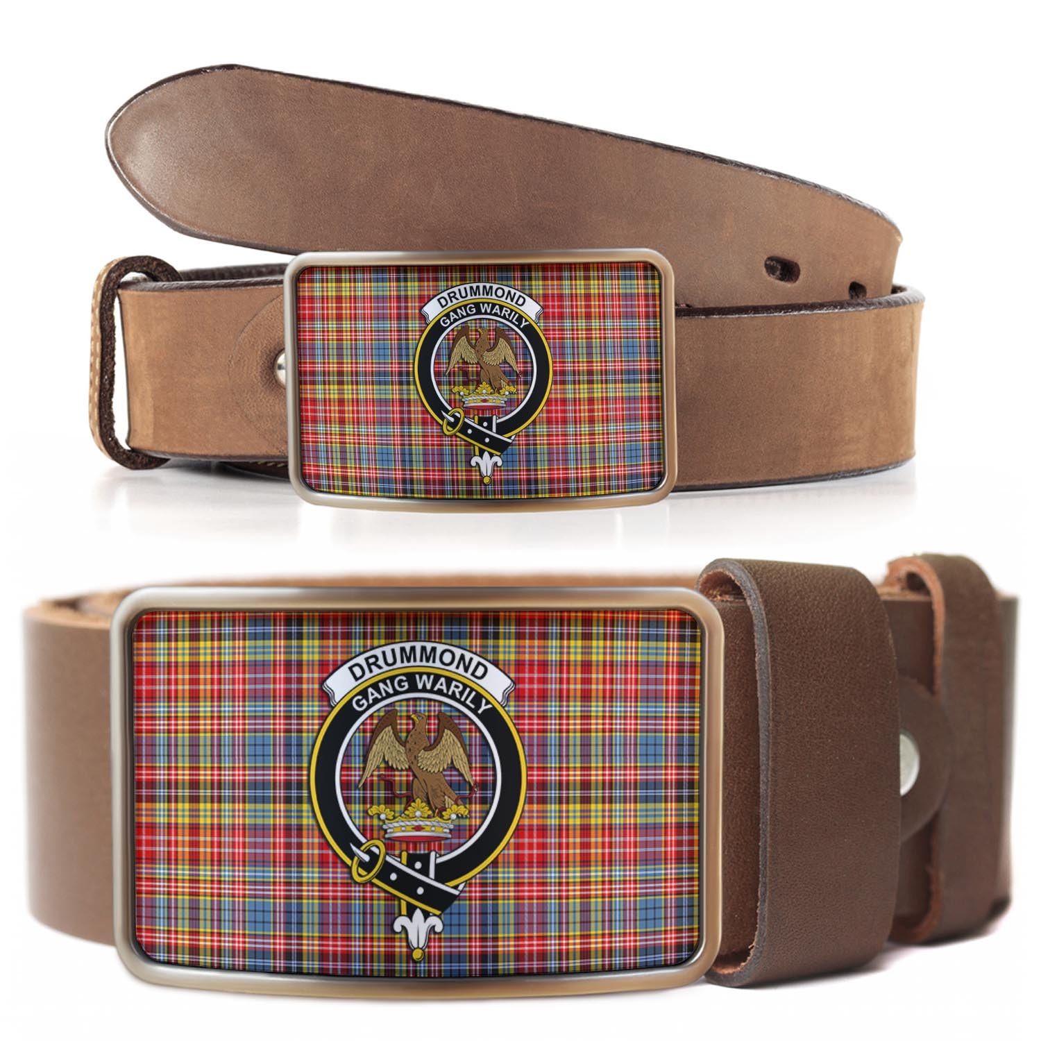 Drummond of Strathallan Modern Tartan Belt Buckles with Family Crest - Tartan Vibes Clothing