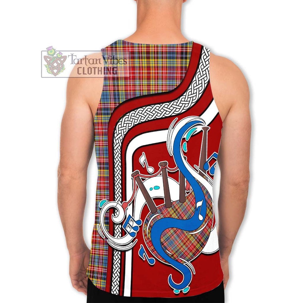 Drummond of Strathallan Modern Tartan Men's Tank Top with Epic Bagpipe Style - Tartanvibesclothing Shop