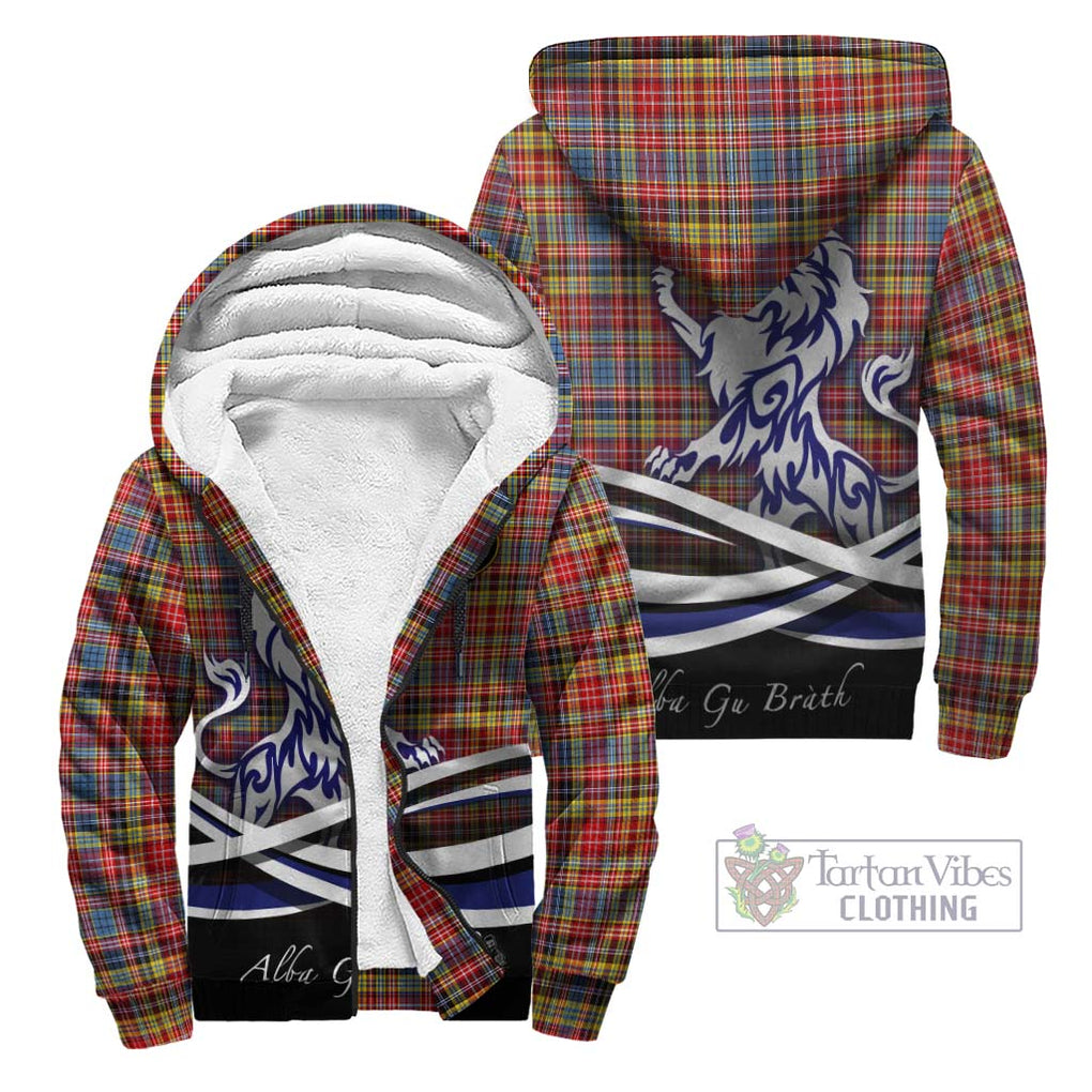 Drummond of Strathallan Modern Tartan Sherpa Hoodie with Alba Gu Brath Regal Lion Emblem Unisex - Tartanvibesclothing Shop