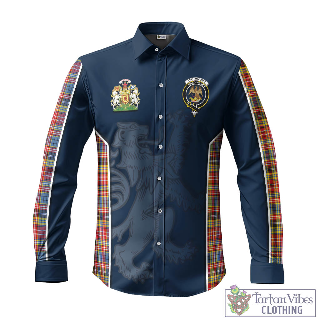 Tartan Vibes Clothing Drummond of Strathallan Modern Tartan Long Sleeve Button Up Shirt with Family Crest and Lion Rampant Vibes Sport Style