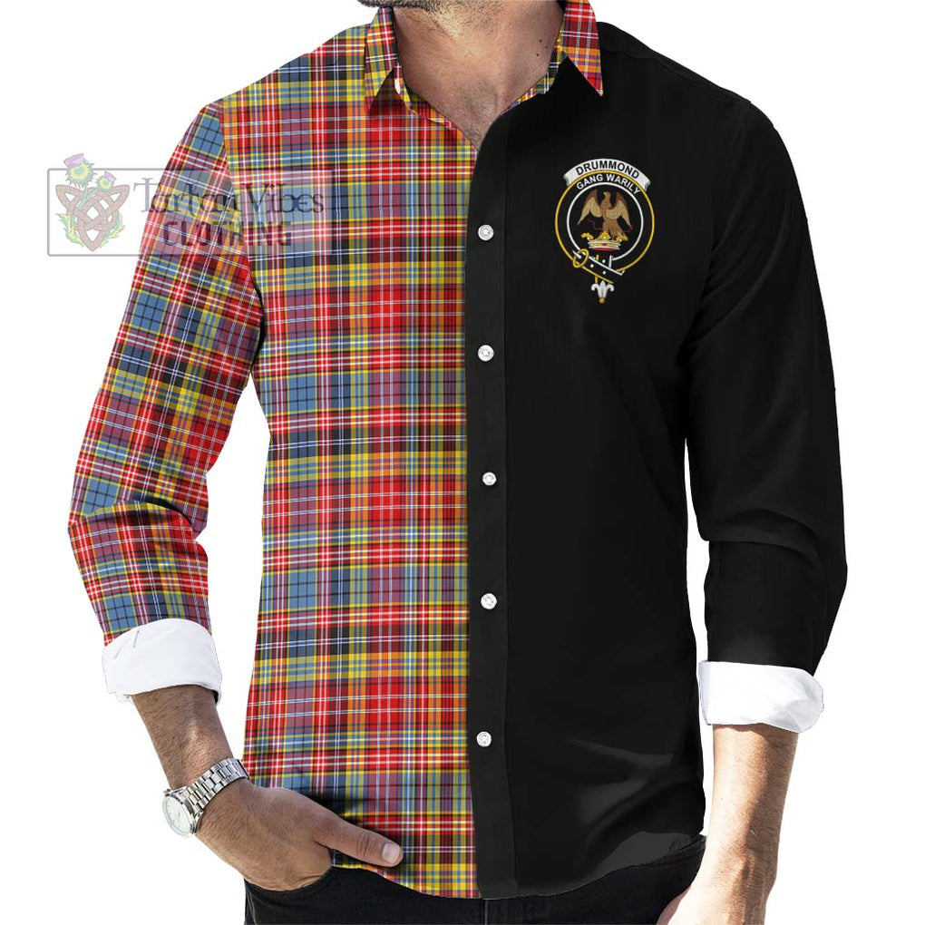 Drummond of Strathallan Modern Tartan Long Sleeve Button Shirt with Family Crest and Half Of Me Style - Tartanvibesclothing Shop