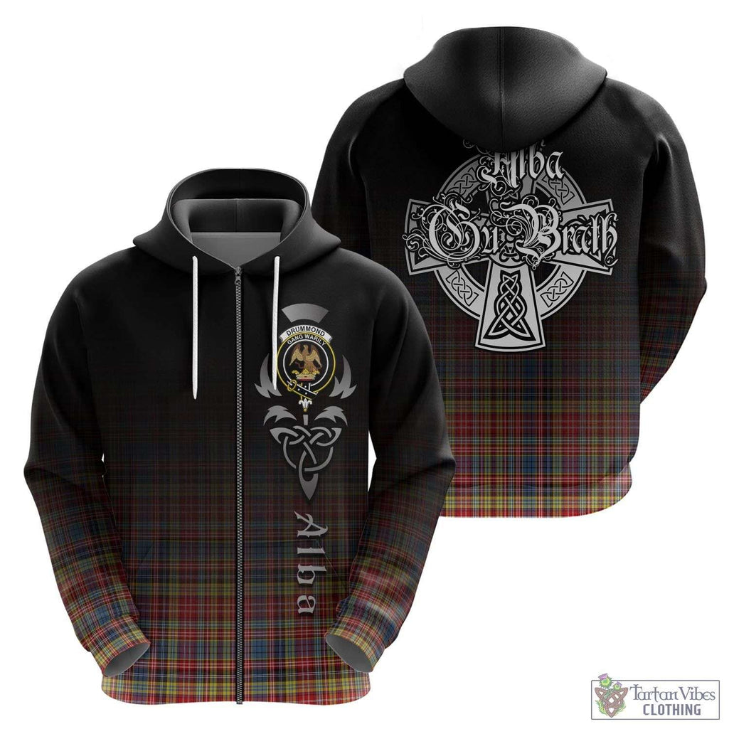 Tartan Vibes Clothing Drummond of Strathallan Modern Tartan Hoodie Featuring Alba Gu Brath Family Crest Celtic Inspired