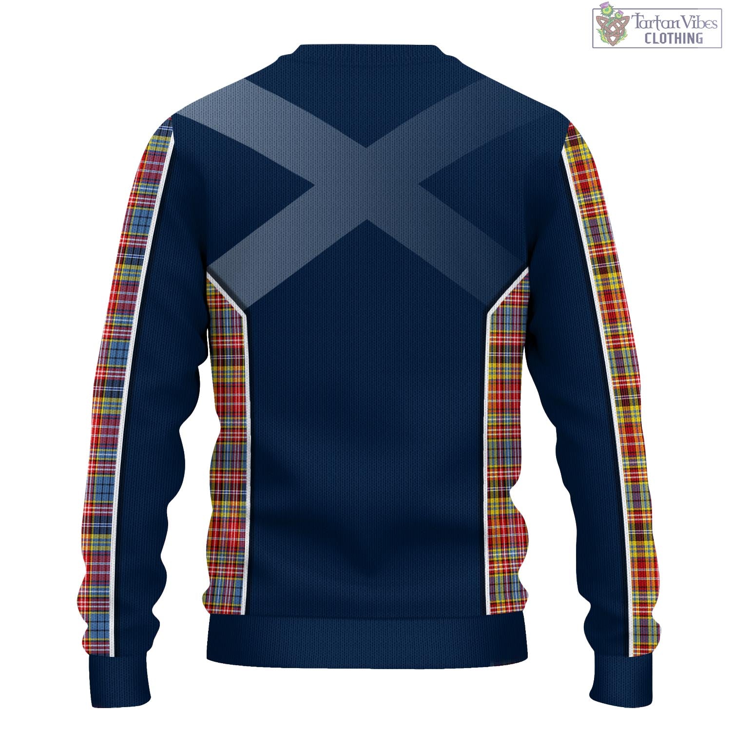 Tartan Vibes Clothing Drummond of Strathallan Modern Tartan Knitted Sweatshirt with Family Crest and Scottish Thistle Vibes Sport Style