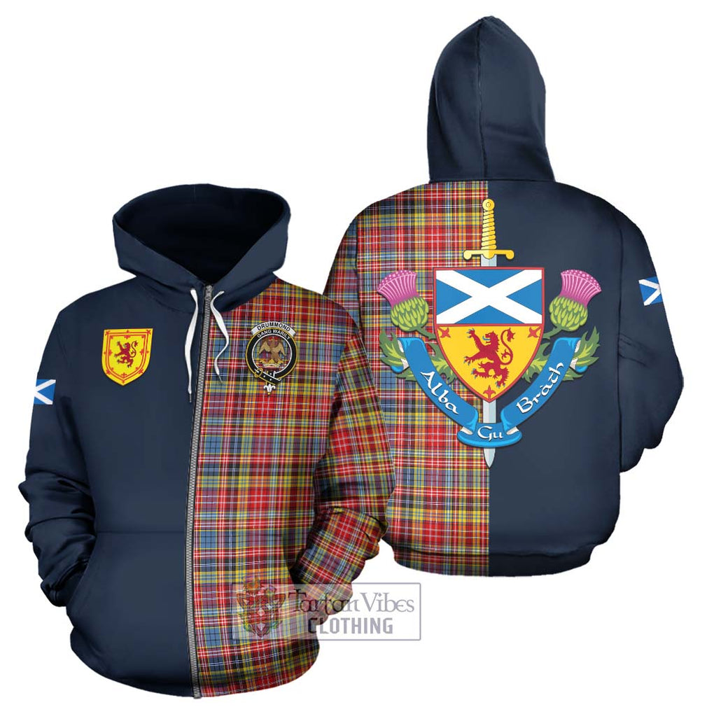 Tartan Vibes Clothing Drummond of Strathallan Modern Tartan Hoodie with Scottish Lion Royal Arm Half Style