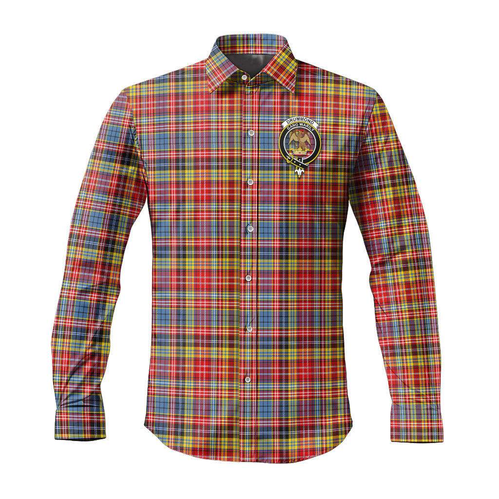 drummond-of-strathallan-modern-tartan-long-sleeve-button-up-shirt-with-family-crest