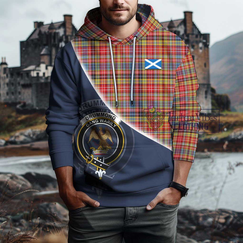 Drummond of Strathallan Modern Tartan Hoodie with Personalised National Flag and Family Crest Half Style - Tartanvibesclothing Shop