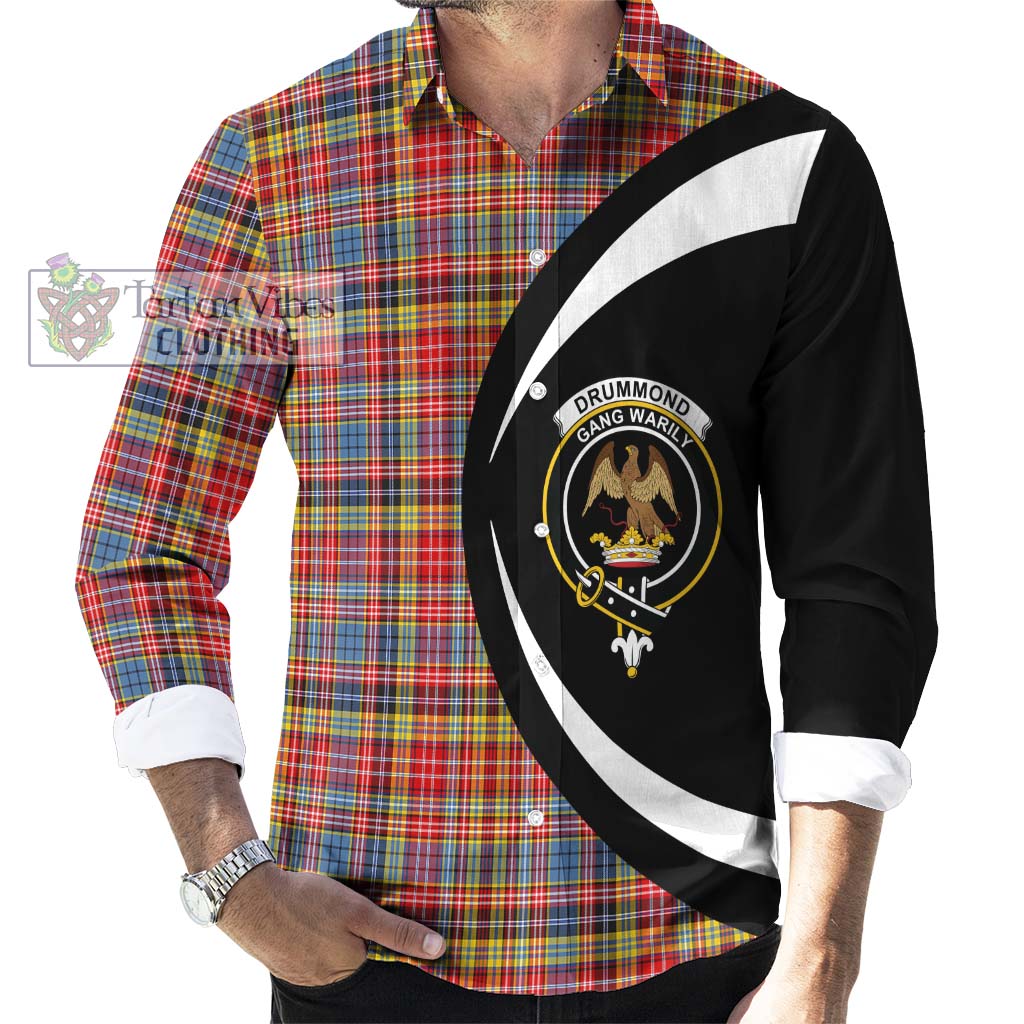 Drummond of Strathallan Modern Tartan Long Sleeve Button Up with Family Crest Circle Style - Tartan Vibes Clothing