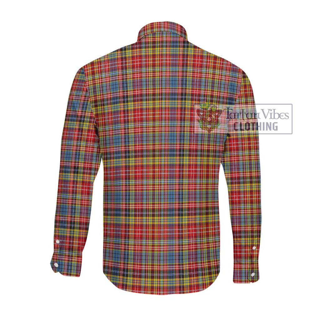 Drummond of Strathallan Modern Tartan Long Sleeve Button Shirt with Family Crest DNA In Me Style - Tartanvibesclothing Shop