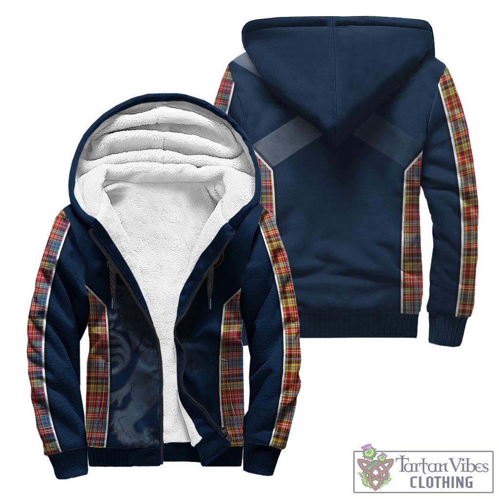 Tartan Vibes Clothing Drummond of Strathallan Modern Tartan Sherpa Hoodie with Family Crest and Lion Rampant Vibes Sport Style