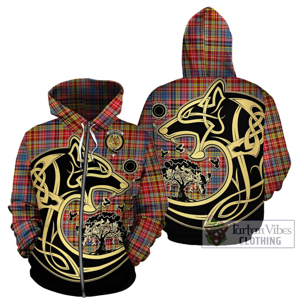 Drummond of Strathallan Modern Tartan Hoodie with Family Crest Celtic Wolf Style - Tartan Vibes Clothing