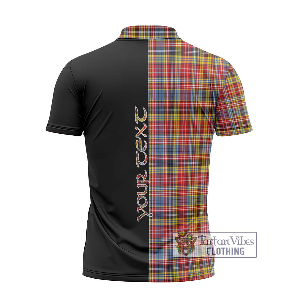 Drummond of Strathallan Modern Tartan Zipper Polo Shirt with Family Crest and Half Of Me Style - Tartanvibesclothing Shop