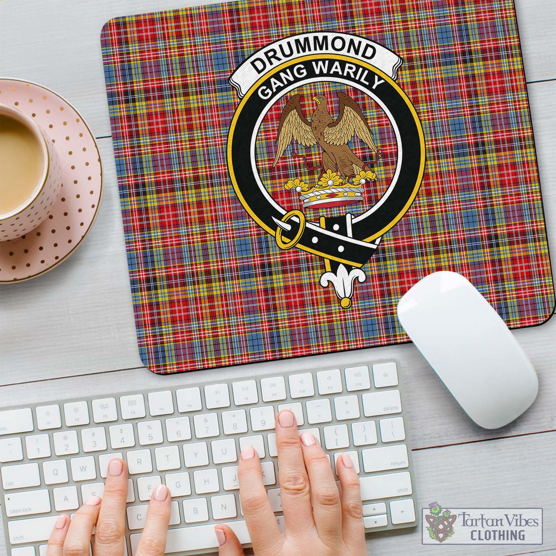 Tartan Vibes Clothing Drummond of Strathallan Modern Tartan Mouse Pad with Family Crest