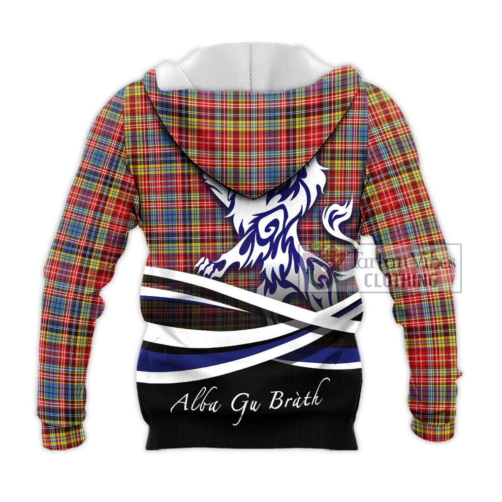 Drummond of Strathallan Modern Tartan Knitted Hoodie with Alba Gu Brath Regal Lion Emblem - Tartanvibesclothing Shop